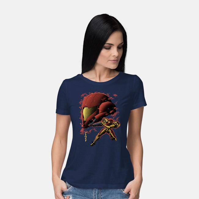 Cosmic Warrior Nightsky Lineart-Womens-Basic-Tee-Astrobot Invention
