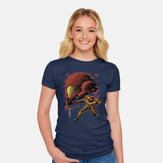 Cosmic Warrior Nightsky Lineart-Womens-Fitted-Tee-Astrobot Invention
