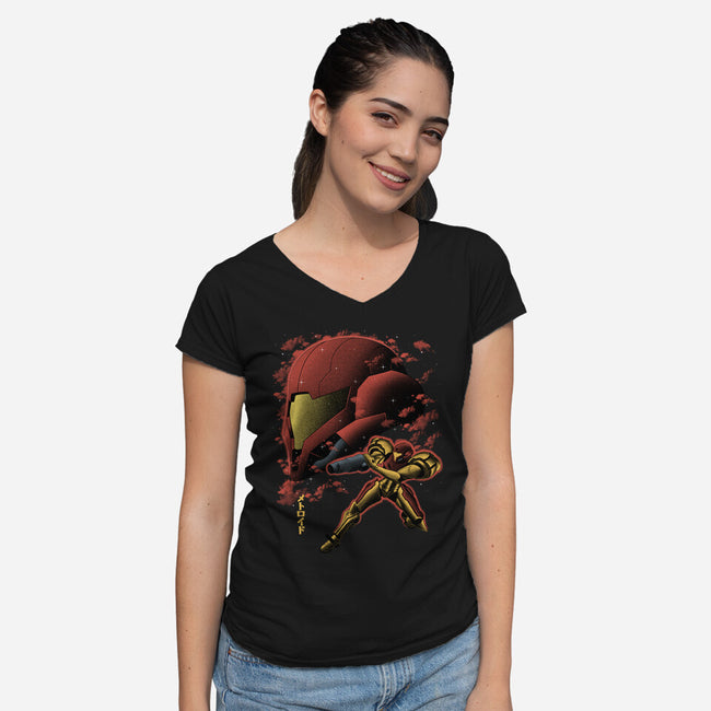 Cosmic Warrior Nightsky Lineart-Womens-V-Neck-Tee-Astrobot Invention