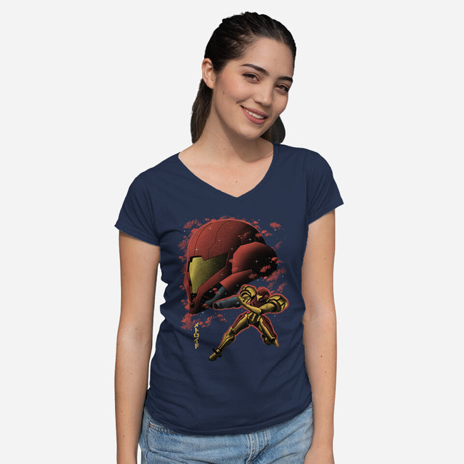 Cosmic Warrior Nightsky Lineart-Womens-V-Neck-Tee-Astrobot Invention