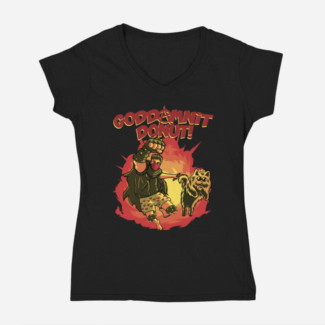 Goddamnit Donut-Womens-V-Neck-Tee-rmatix
