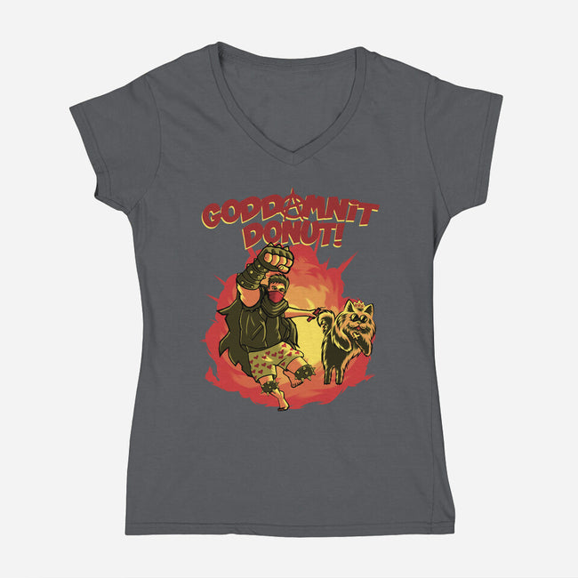 Goddamnit Donut-Womens-V-Neck-Tee-rmatix