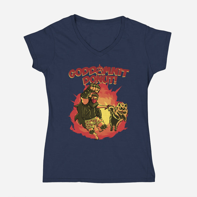 Goddamnit Donut-Womens-V-Neck-Tee-rmatix