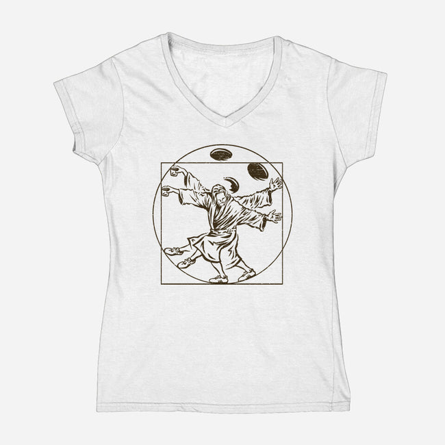 Vitruvian Dude-Womens-V-Neck-Tee-kg07