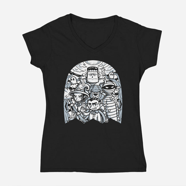 Classic Monsters Doodle-Womens-V-Neck-Tee-krisren28