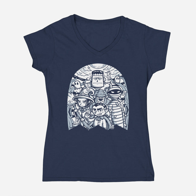 Classic Monsters Doodle-Womens-V-Neck-Tee-krisren28