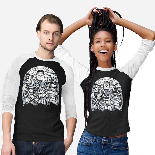 Classic Monsters Doodle-Unisex-Baseball-Tee-krisren28