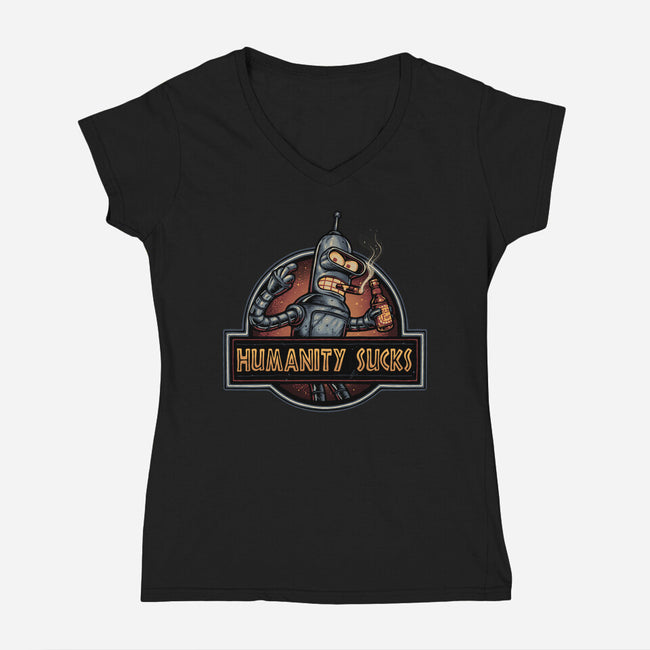 Robot Against Humanity-Womens-V-Neck-Tee-glitchygorilla