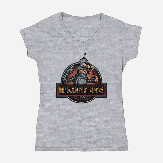 Robot Against Humanity-Womens-V-Neck-Tee-glitchygorilla