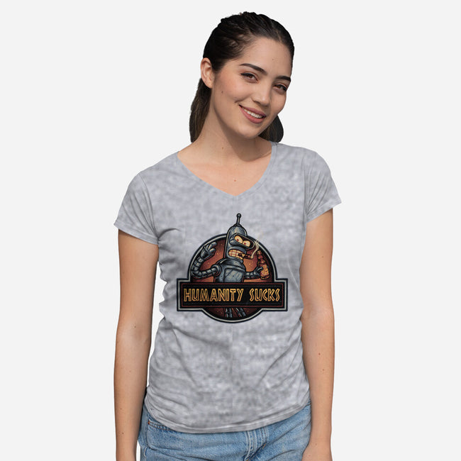 Robot Against Humanity-Womens-V-Neck-Tee-glitchygorilla
