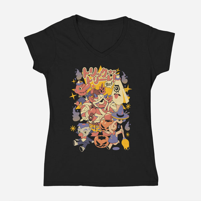 Yokai Costumes-Womens-V-Neck-Tee-ilustrata