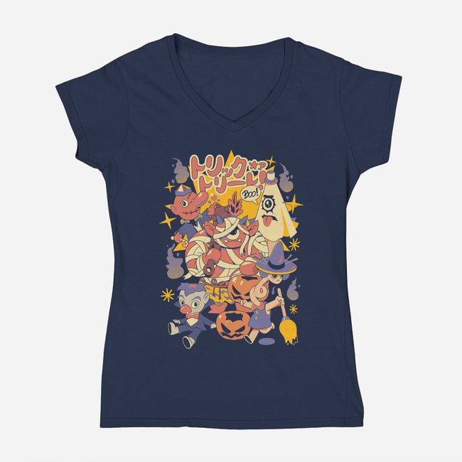 Yokai Costumes-Womens-V-Neck-Tee-ilustrata