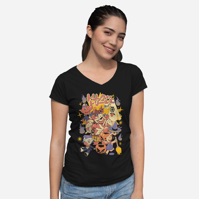 Yokai Costumes-Womens-V-Neck-Tee-ilustrata