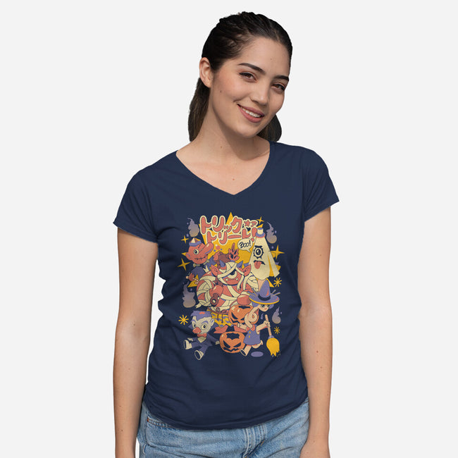 Yokai Costumes-Womens-V-Neck-Tee-ilustrata