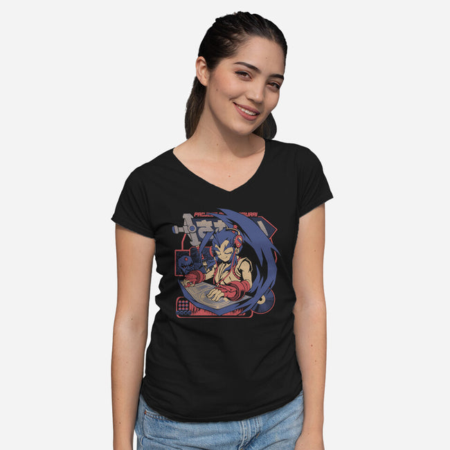 Samurai Beats-Womens-V-Neck-Tee-ilustrata
