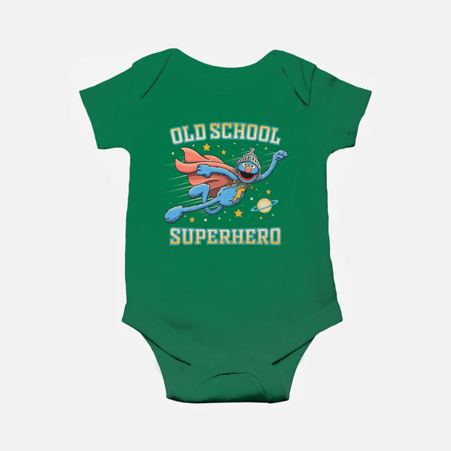 Old School Superhero-Baby-Basic-Onesie-NMdesign