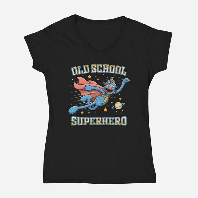 Old School Superhero-Womens-V-Neck-Tee-NMdesign