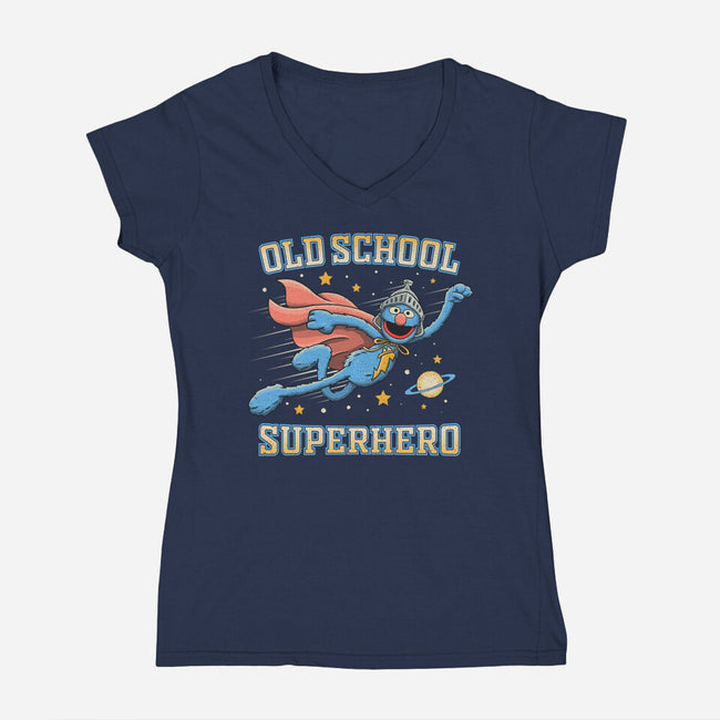 Old School Superhero-Womens-V-Neck-Tee-NMdesign