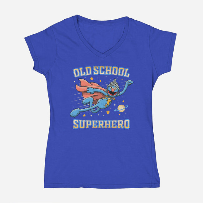 Old School Superhero-Womens-V-Neck-Tee-NMdesign