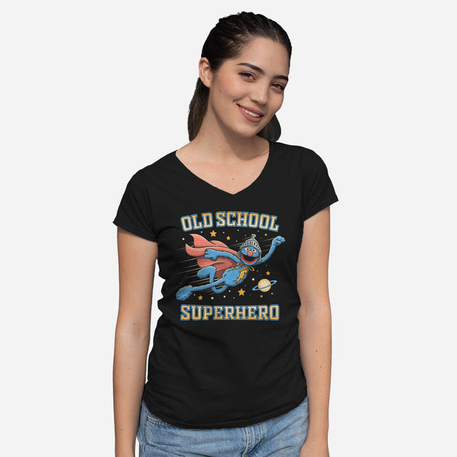 Old School Superhero-Womens-V-Neck-Tee-NMdesign