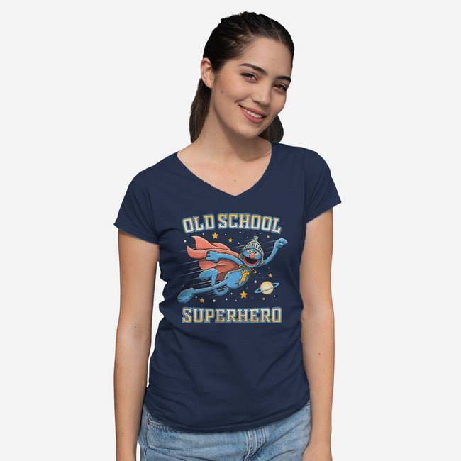 Old School Superhero-Womens-V-Neck-Tee-NMdesign