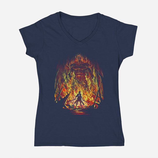 Fire And Titans-Womens-V-Neck-Tee-zascanauta