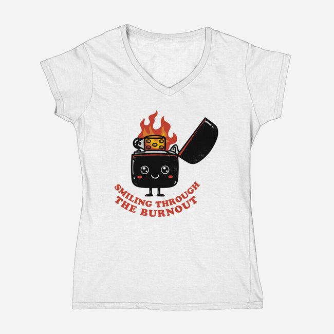 Smiling Through The Burnout-Womens-V-Neck-Tee-bykai