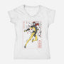 Dark Knight Sumi-E-Womens-V-Neck-Tee-Astrobot Invention
