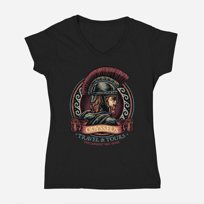Odysseus Travel And Tours-Womens-V-Neck-Tee-glitchygorilla