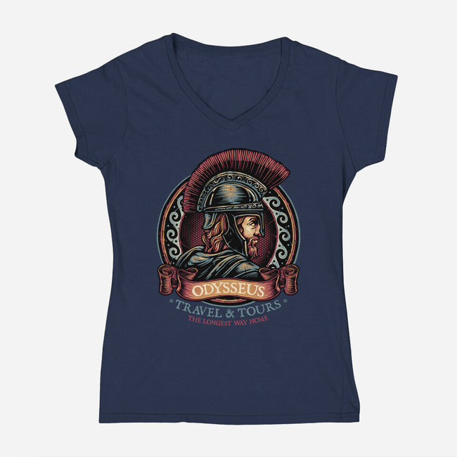 Odysseus Travel And Tours-Womens-V-Neck-Tee-glitchygorilla