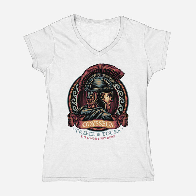 Odysseus Travel And Tours-Womens-V-Neck-Tee-glitchygorilla