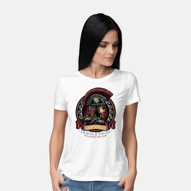 Odysseus Travel And Tours-Womens-Basic-Tee-glitchygorilla