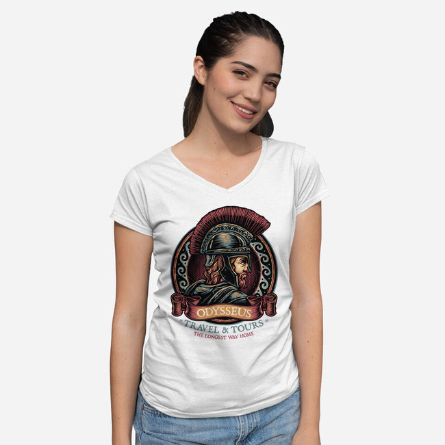 Odysseus Travel And Tours-Womens-V-Neck-Tee-glitchygorilla