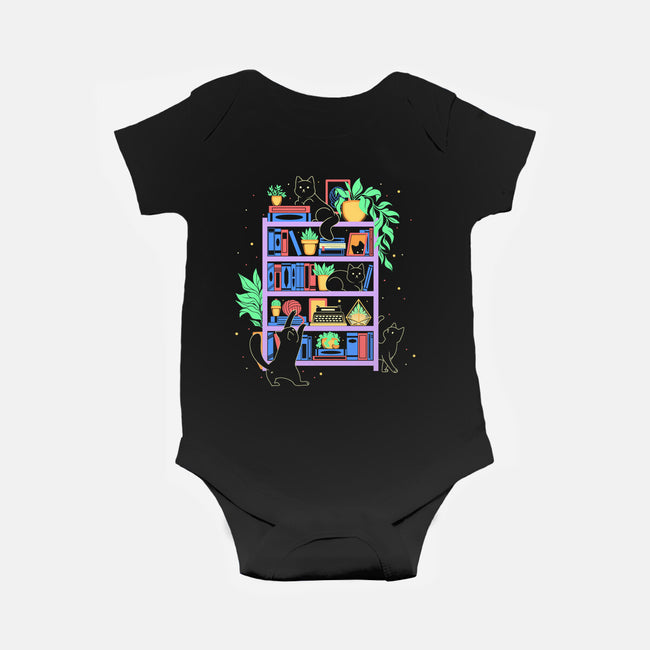 Rainbow Bookshelf Cats-Baby-Basic-Onesie-tobefonseca