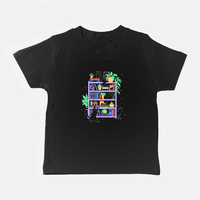 Rainbow Bookshelf Cats-Baby-Basic-Tee-tobefonseca