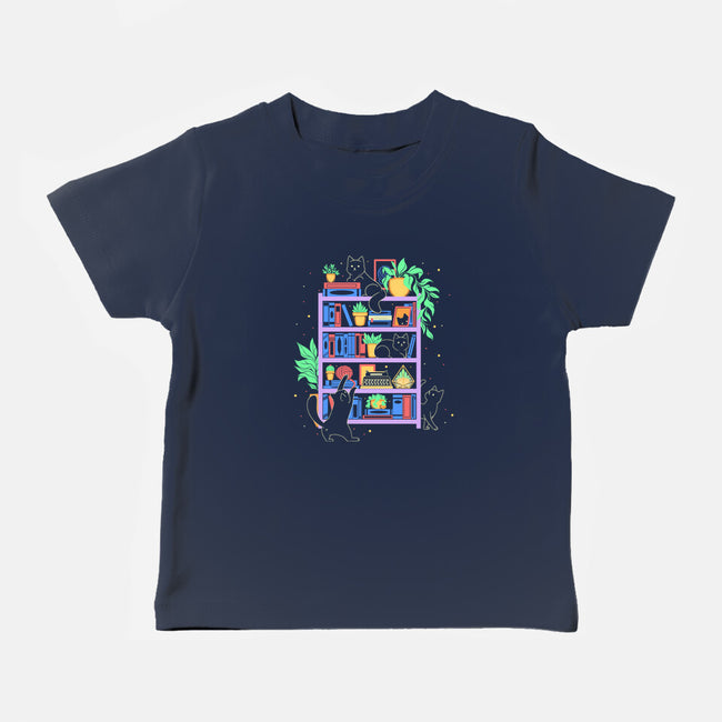 Rainbow Bookshelf Cats-Baby-Basic-Tee-tobefonseca