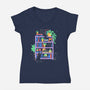 Rainbow Bookshelf Cats-Womens-V-Neck-Tee-tobefonseca