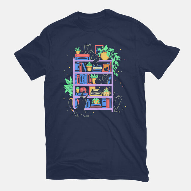 Rainbow Bookshelf Cats-Mens-Basic-Tee-tobefonseca