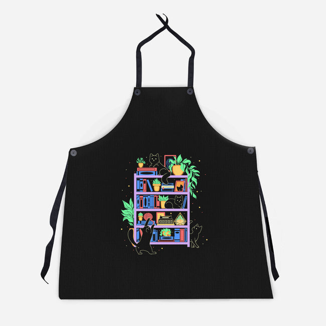Rainbow Bookshelf Cats-Unisex-Kitchen-Apron-tobefonseca