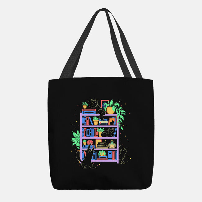 Rainbow Bookshelf Cats-None-Basic Tote-Bag-tobefonseca