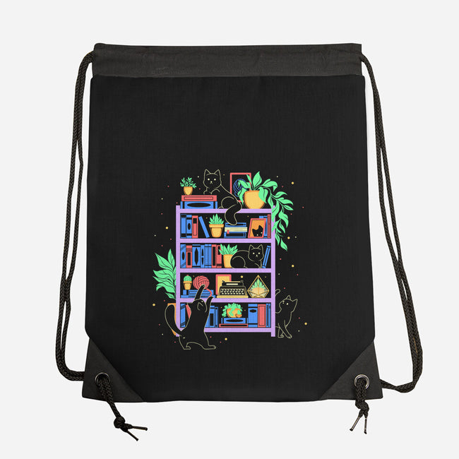 Rainbow Bookshelf Cats-None-Drawstring-Bag-tobefonseca