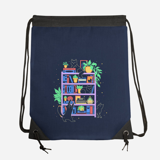 Rainbow Bookshelf Cats-None-Drawstring-Bag-tobefonseca