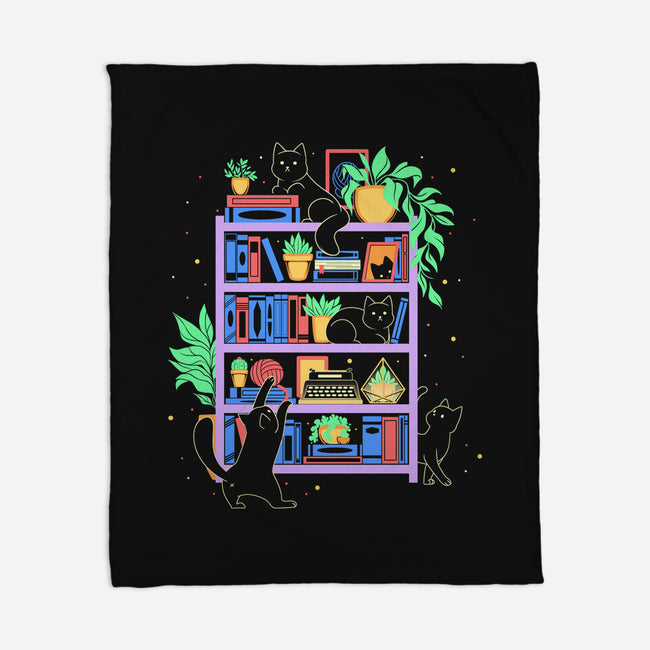 Rainbow Bookshelf Cats-None-Fleece-Blanket-tobefonseca