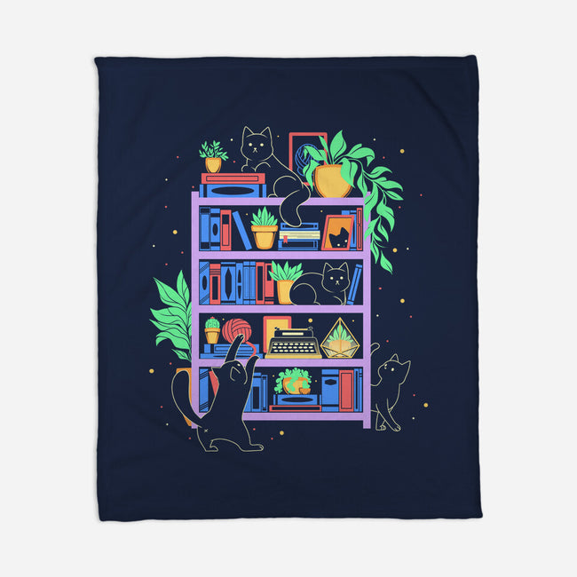 Rainbow Bookshelf Cats-None-Fleece-Blanket-tobefonseca