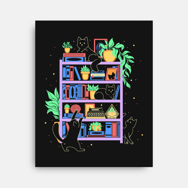 Rainbow Bookshelf Cats-None-Stretched-Canvas-tobefonseca