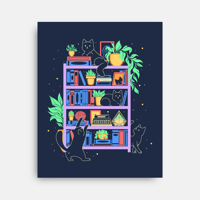 Rainbow Bookshelf Cats-None-Stretched-Canvas-tobefonseca