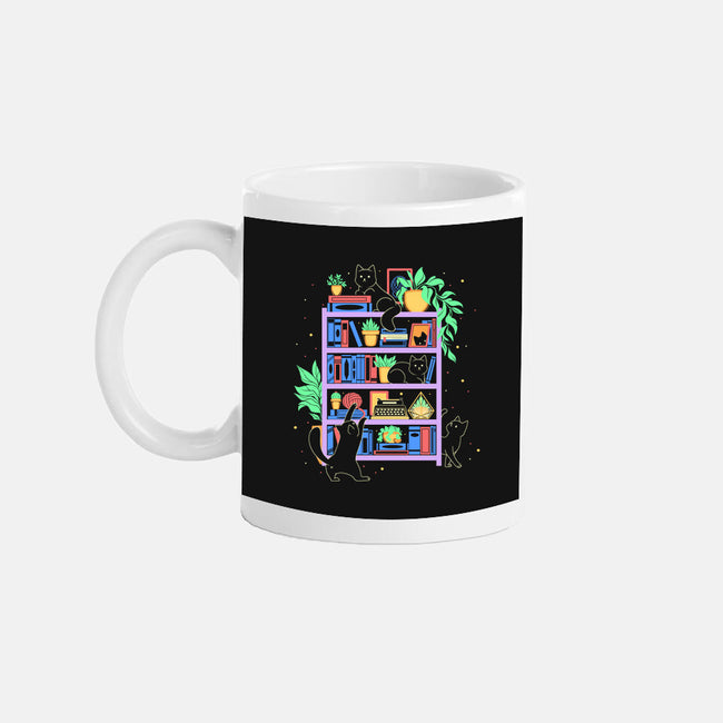 Rainbow Bookshelf Cats-None-Mug-Drinkware-tobefonseca