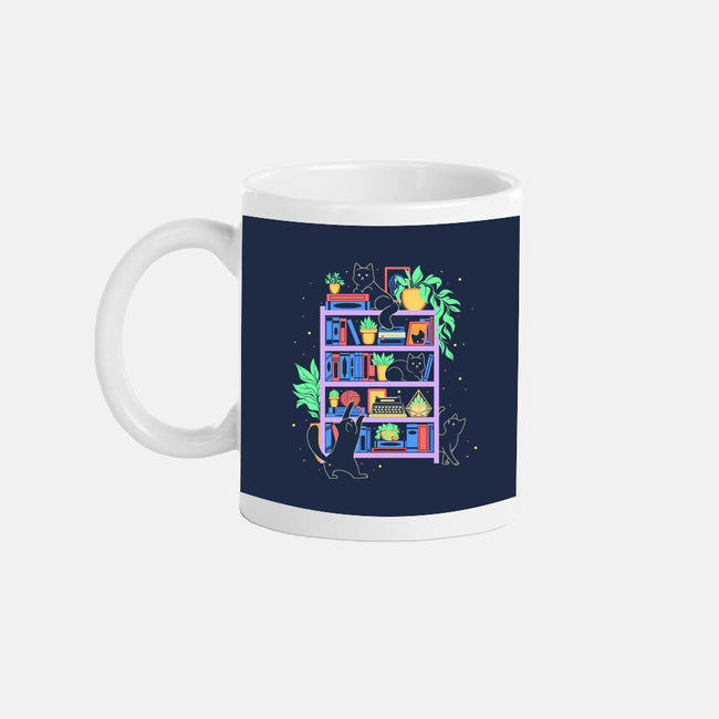 Rainbow Bookshelf Cats-None-Mug-Drinkware-tobefonseca