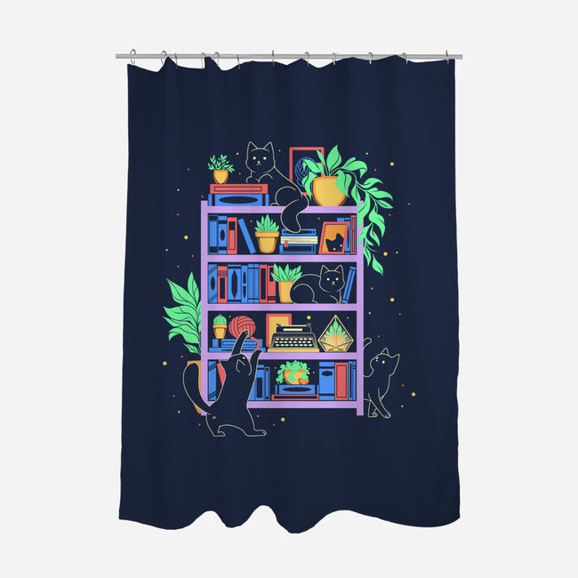 Rainbow Bookshelf Cats-None-Polyester-Shower Curtain-tobefonseca