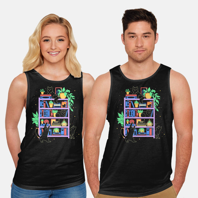 Rainbow Bookshelf Cats-Unisex-Basic-Tank-tobefonseca